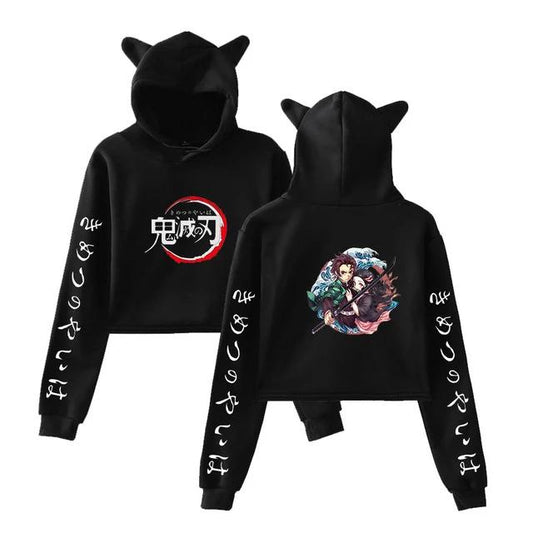 Demon Slayer Bunny Cropped Tanjiro and Nezuko Total Concentration Hoodie