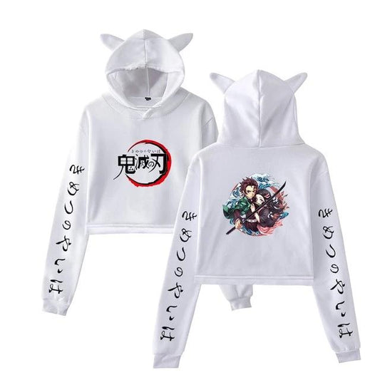 Demon Slayer Bunny Cropped Tanjiro and Nezuko Total Concentration Hoodie
