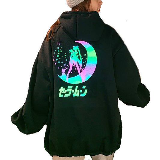 Sailor Moon Reflective Oversized Hoodie Kawaii Sweatshirt