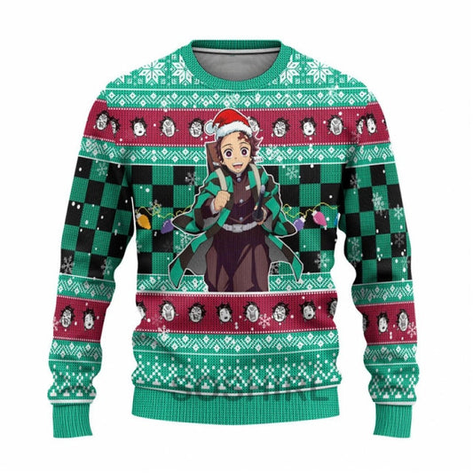 Demon Slayer Tanjiro Ugly Christmas Sweater Long Sleeved Tee