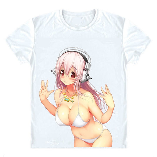 Super Sonico White Bikini Digital Printed T-Shirt