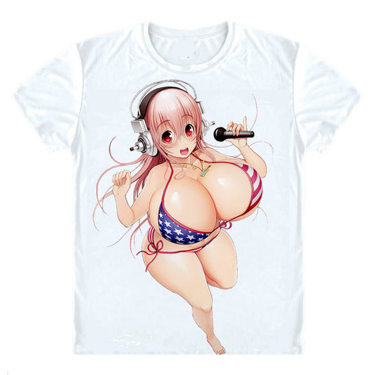 Super Sonico God Bless America Digital Printed T-Shirt